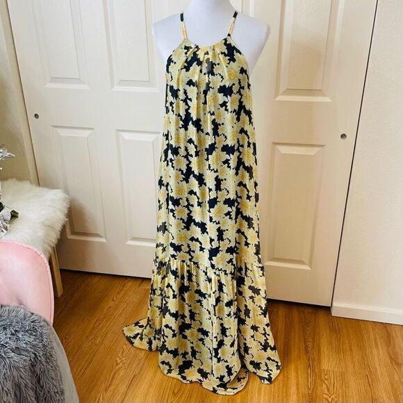 FRNCH Maxi Dress Yellow and Black Floral size Large - Picture 7 of 15